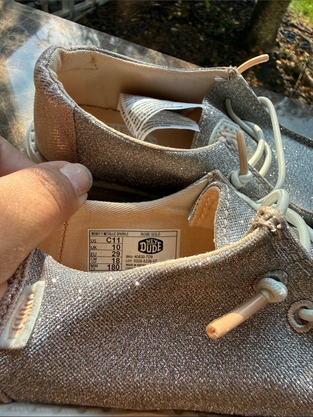 Hey Dude Kids Glitter Slip-On Sneakers in Silver and Light Pink